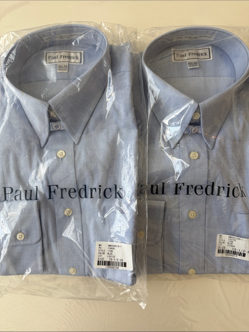Paul Fredrick Light Blue Classic Point Collar Dress Shirts (Pair) - Moogrammed